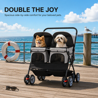 Poussette double pour animaux de compagnie avec design cabine pour les familles ayant plusieurs animaux