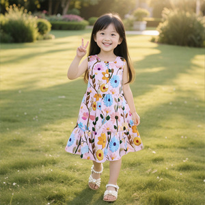 Nueva Colección de Verano Vestido Falda con Cuello Redondo y Estampado de Flores para Niñas Colección Princesa Bebé Hecho de Fibra de Viscosa - Product Image 2