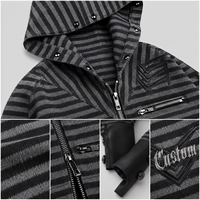 Veste d'hiver pour hommes en cuir végétalien noir et gris à rayures larges, style punk, avec capuche et fermeture éclair, personnalisable, vente en gros