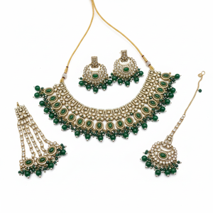 Parure de bijoux ethniques de haute qualité pour mariée, plaqué rhodium, zircon, collier ras-du-cou, boucles d'oreilles et Maang Tikka - Product Image 2