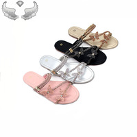 Sandales et pantoufles légères pour femmes, de haute qualité, élégantes, durables, confortables, respirantes, à semelle plate, pour l'extérieur, avec paillettes