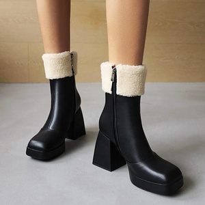 Lovely Short <b>Boots</b> for Girls Autumn Winter Outdoor Shoes Square Toe <b>Platform</b> Women Ankle <b>Boots</b> Handmade Wool Fur Collar Size 43 - Product Image 5