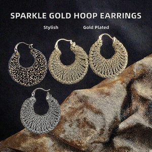 Boucles d'oreilles créoles texturées réfléchissantes pour femmes, en acier inoxydable doré, design en spirale, bijoux de fête modernes, idées cadeaux - Product Image 2