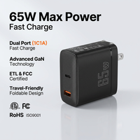 Chargeur mural GaN PD 65W ETL à double port USB Type-C avec prise US Shenzhen Lvxiangyuan, compatible avec les ordinateurs portables