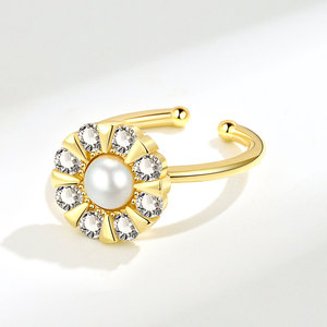 Anillos abiertos giratorios de copo de nieve con circonitas engastadas y perlas de concha, chapados en oro sobre cobre, inoxidables, joyería para aliviar la ansiedad para mujer - Product Image 5