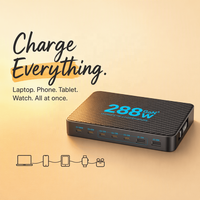 Chargeur de bureau GaN 8 ports 288W, station de charge 6C2A PD 100W PPS, chargeur mince pour ordinateur portable, smartphone, Switch, usine
