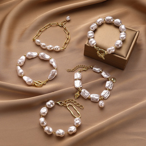 <span class=keywords><strong>Bracelet</strong></span> de perles baroques européennes et américaines pour femme, perles irrégulières, luxe léger, haut de gamme, pour touristes - Product Image 1