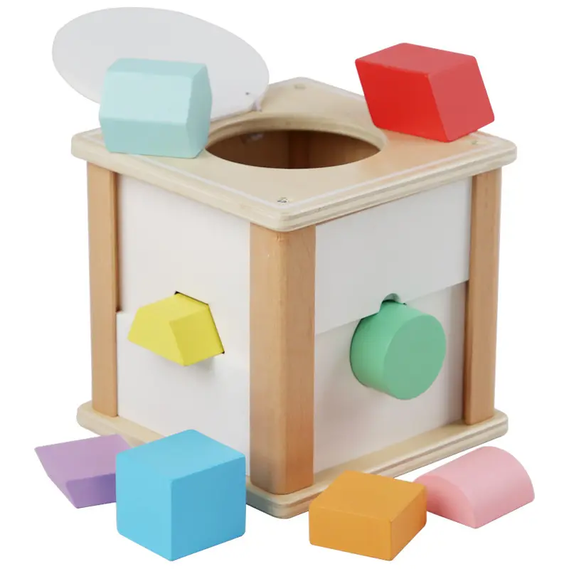 Bambini prima educazione gioco di corrispondenza dei colori scatola di selezione di forma geometrica cubo di attività in legno giocattoli educativi per l'illuminazione