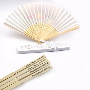 Custom Logo Bamboo Craft Silk Hand Fan in Gift Box for Wedding Bridal Shower Party Guests Favor Gifts Souvenir