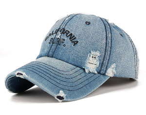 Casquettes de baseball en jean bleu clair personnalisées avec logo brodé, effet vieilli, unisexe, motif lettres courantes, vente en gros directe usine - Product Image 2