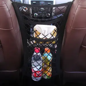 Filet de rangement universel à double couche pour siège avant de voiture Sac de rangement en filet élastique des deux côtés