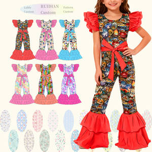 Combinaison pour bébé 2026 avec imprimé animal, volants, imprimé floral, sans manches, combinaison pour filles avec nœud, combinaison à double couche avec cloche - Product Image 1