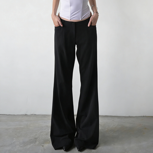 กางเกงสูทผู้หญิงเอวต่ำติดกระดุมด้านหน้า สีพื้น ผ้าทิ้งตัวสวย สไตล์ลำลอง ทรงหลวม แฟชั่นทันสมัย - Product Image 1