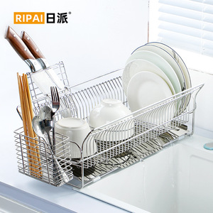 ชั้นวางจานสแตนเลสพร้อมถาด ชั้นวางน้ำหยดแห้งเร็วสำหรับห้องครัว รูปทรงสี่เหลี่ยม อุปกรณ์จัดเก็บของใช้ในบ้าน - Product Image 2