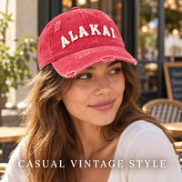 Casquette OEM non structurée à six panneaux, effet délavé, avec broderie de texte personnalisée, visière déchirée et fermeture à boucle métallique pour articles décontractés