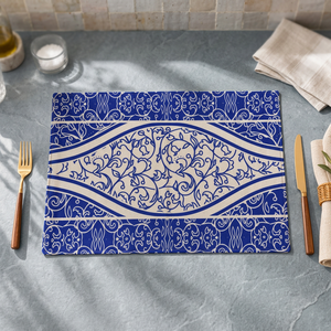 Mantel Individual de Poliéster Premium con Elegante Diseño Floral Azul y Blanco |   Mantel Rectangular Decorativo para Mesa de Comedor - Product Image 1