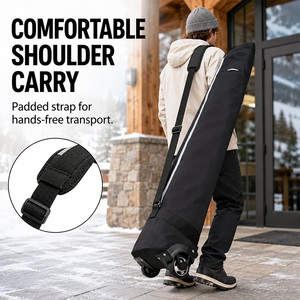 Extra Long <b>Ski</b> Bag Rolling Foldable Compact Riveted Wheel Base Reflective Stripe Padded Shoulder Strap Snowboard Travel Case - Product Image 6