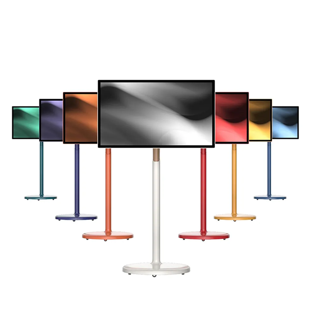 Pantalla táctil de TV inteligente portátil de pie, soporte de Color personalizado, pantalla táctil de televisión inteligente de 27 pulgadas