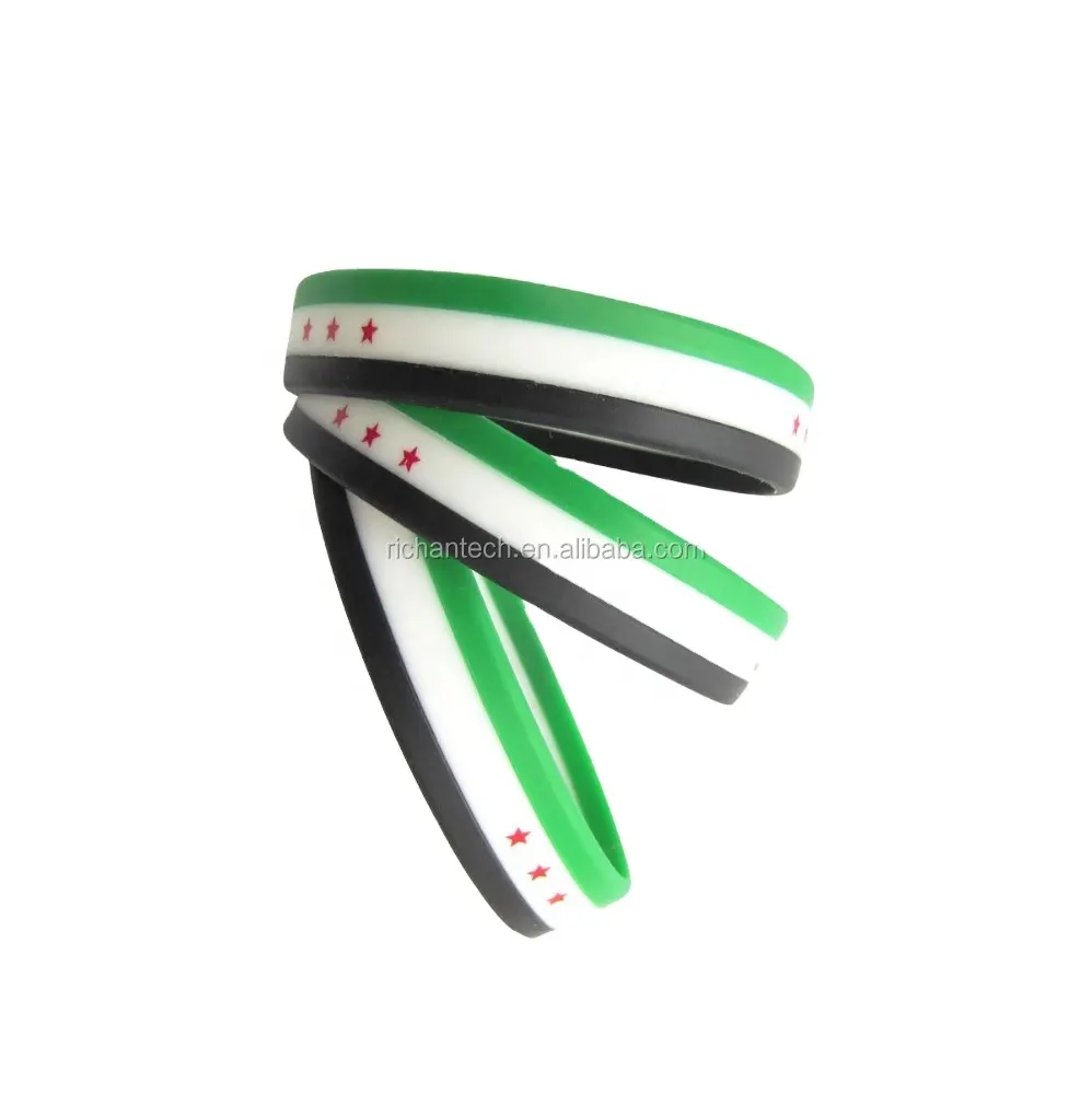 गुणवत्ता OEM देश के फ्लैग परत Tricolors स्ट्रिप्स नि: शुल्क नई मुफ्त सीरिया सिलिकॉन कंगन रबर Wristband