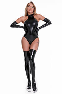 Ecoparty Combinaisons pour femmes Wet Look en <span class=keywords><strong>latex</strong></span> avec fermeture éclair entrejambe Lingerie sexy avec chaussettes et gants Costumes en faux cuir - Product Image 4