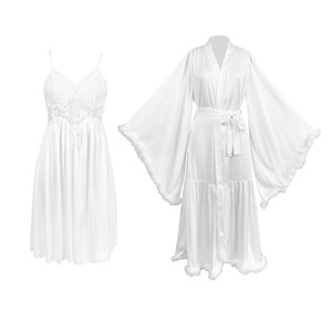 Damen 2-teiliges Satin-Nachtwäsche-Set mit Federbesatz, langer Robe, V-Ausschnitt, Spitzen-Cami-Kleid mit Taillengürtel, 2 Farben, S-L - Product Image 5