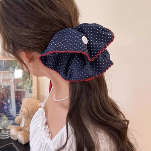新作ファッションビンテージネイビーブルーレトロ水玉スクランチ女性用女の子ボタンヘアロープバンド女性アクセサリーヘアネクタイジュエリー - Product Image 6