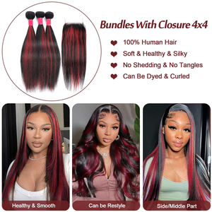 Extensiones de Cabello Humano Virgen Vietnamita Liso con Cierre de Encaje Alineado, Color 1B/99J Rojo Borgoña con Reflejos Ombre - Product Image 5