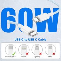 Câble de données de type C, chargeur USB C vers C, câble de 1 m/2 m/3 m, 60 W PD, charge rapide, câble de chargeur de type C vers C