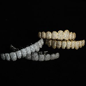 Grillz en Zirconium Pur à 10 Dents, Doré, Style Hip Hop, Unisexe, pour Usage Quotidien, Design Géométrique, Sertissage en Canal Y0160 - Product Image 3