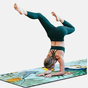 畅销新型旅行折叠健身运动定制彩色印花1.5毫米环保回收麂皮瑜伽垫带包
