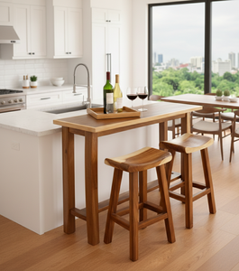 Modern Curve Bar Chair Made Solid Monkey <b>Pod</b> Wood Ergonomic Comfort Natural Elegance Lasting Durability Home Bar Dining - Product Image 6