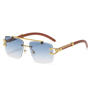 Occhiali da Sole Vintage di Design Senza Montatura in Metallo con Aste in Legno e Protezione UV400 <span class=keywords><strong>per</strong></span> Unisex - Product Image 1