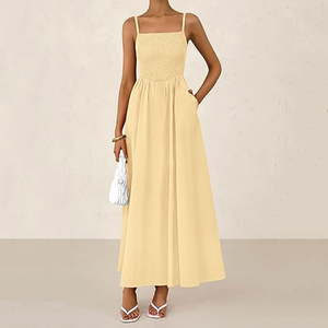 Robe longue décontractée et élégante sans bretelles en tricot avec plis froncés pour <span class=keywords><strong>femme</strong></span> – Vente en gros - Product Image 6