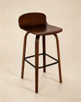 Chaise de bar en bois courbé en vente flash, tabouret de bar moderne en contreplaqué massif pour la maison, le café et le restaurant