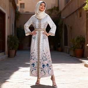 ชุดอาบายะห์หรูหราพิมพ์ลายดอกไม้ประดับเพชรสำหรับสตรีมุสลิม คุณภาพสูง ออกแบบตามสั่งสำหรับงานปาร์ตี้และโอกาสพิเศษ - Product Image 4