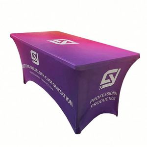 Recién llegado, buena calidad, hecho a medida, poliéster, impermeable, ajustado, elástico, Spandex, cubierta de mesa, manteles para Feria Comercial - Product Image 1