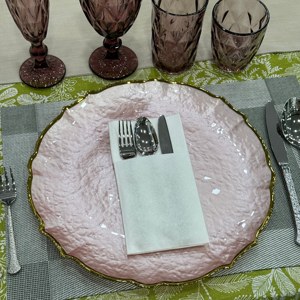 <span class=keywords><strong>Assiette</strong></span> <span class=keywords><strong>rose</strong></span> simple moderne 13 ''Assiettes de présentation en verre à rebord doré pour décoration de fête d'hôtel - Product Image 5