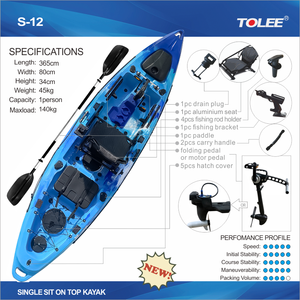 Usine TOLEE TOLEE propose un kayak de pêche de 12 pieds avec pédalier, siège en aluminium, gouvernail, kayak individuel, canoë sit-on-top, coque en PE de 4 m de longueur - Product Image 3