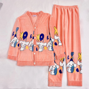 Conjunto de pijamas térmicos de Otoño/Invierno para <span class=keywords><strong>mujer</strong></span>, nueva moda, terciopelo Coral, franela, cierre de cintura elástica, pijamas sexis cálidos para jóvenes - Product Image 1