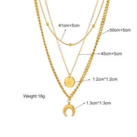Collar de Moda con Colgante de Estrella y Luna en Acero Inoxidable Chapado en Oro con Cadena Apilada de Varias Capas Estilo Retro