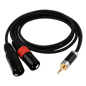 Alta calidad 3,5mm TRS Stereo <span class=keywords><strong>Jack</strong></span> macho a Dual <span class=keywords><strong>XLR</strong></span> 3pin macho Nylon Tricot Aux Audio Splitter Cable 3,5 a <span class=keywords><strong>XLR</strong></span> Cable - Product Image 1