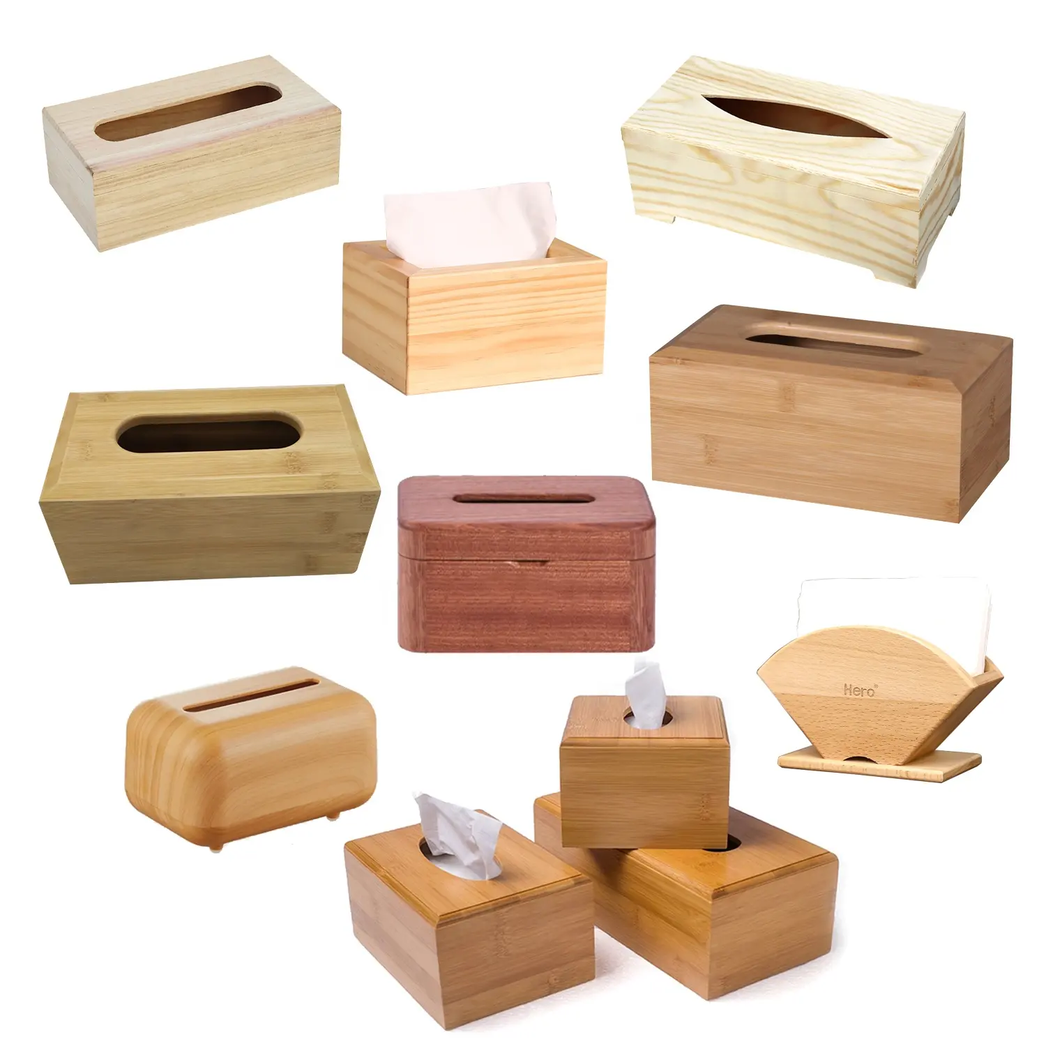 Atacado Unfinished Natural Color Bamboo Wood Paper Storage Box Organizer Titular Caixa De Tecido De Madeira para Cozinha Banheiro