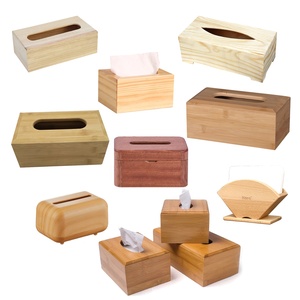 Wholesale Unfinished Natural Color Bamboo Wood Paper Storage Box Organizer Wooden Tissue Box Holder For Kitchen Bathroom