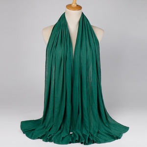 YW101# New Wrinkle Jersey Hijab Scarf Cotton Plain Elasticity Shawls Crinkle Hijab Long Muslim <b>Head</b> <b>Wrap</b> Scarves - Product Image 6