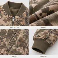 Blouson Bomber Homme Personnalisé en Twill Imprimé Camouflage Intégral avec Col Côtelé et Fermeture Éclair – Style Universitaire pour Tenue Quotidienne Urbaine