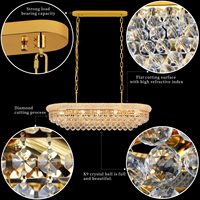 Lustre LED 9 lumières de style Empire moderne de luxe en cristal doré à hauteur réglable pour table à manger, îlot de cuisine, salon, bar