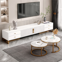 Ensemble de Tables Basses et Meuble TV en Bois, Design Moderne et Luxueux avec Piètement Doré et Verre, Meubles Personnalisés pour Salon, Idéal pour Entrepôts et Ateliers