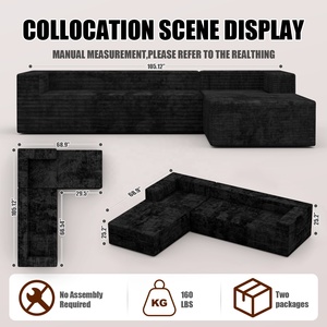 Sofás Modulares de Terciopelo Gris con Esponja Comprimida, Embalaje al Vacío, Sofá sin Estructura en Caja - Product Image 6