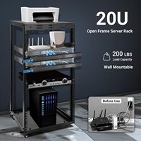 Rack de serveur 20U avec panneaux supérieurs et inférieurs, sangles à crochet et boucle pour équipement stéréo/données/informatique/informatique de 19 pouces.