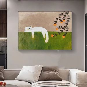 Cuadro Decorativo con Gato Adorable y Caqui, Impresión en Lienzo Enmarcada, <span class=keywords><strong>Estilo</strong></span> Nórdico, Pintura de Animales, Decoración para Sala de Estar, Dormitorio, <span class=keywords><strong>Comedor</strong></span> - Product Image 2